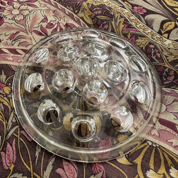 Vintage Large 16 hole Clear Glass Flower Frog for Floral Arrangements 5" round - Picture 1 of 4